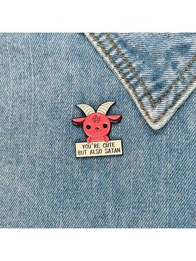 ⭐Cute but Satan Goat Pentagram Gothic Dark Evil Metal Pin Badge Brooch Enamel
